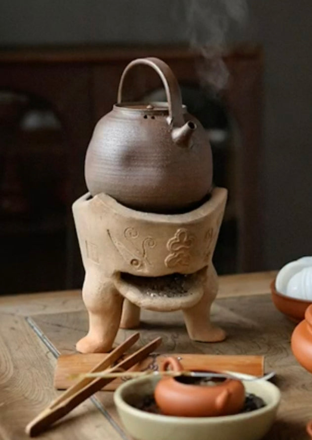 Loop Handle Clay Tea Kettle (pinched effect) Purple Cloud Tea House