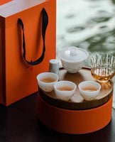 Mutton Fat Jade Gaiwan Travel Set with Wood Tray, 120mL