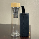 400mL Double Glass Vacuum Tea Flask with Bamboo Lid