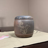 Nixing Drum Tea Caddy w/ Carved Lotus
