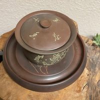 Qinzhou Nixing Fish and Lotus carved Gaiwan and Hucheng, 200mL