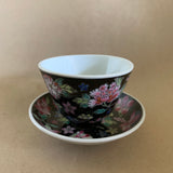 Vintage Black ‘Wan Hua’ 60ml Teacup and Saucer