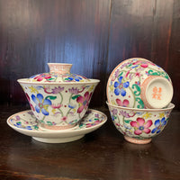 Flower and Vine Enamel Gaiwan and Teacups