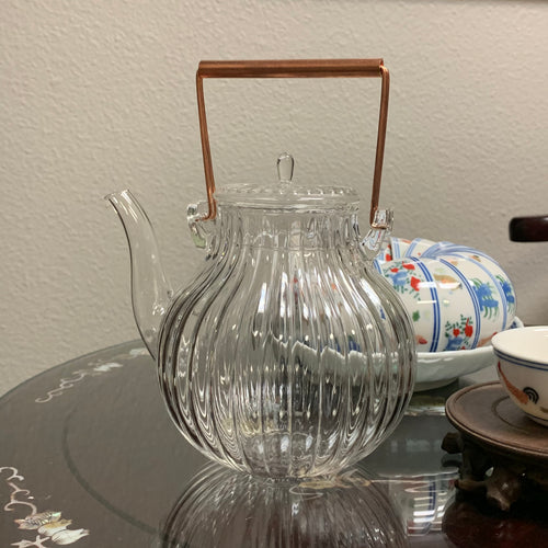 Glass Daisy Tea Kettle w/ Copper Handle