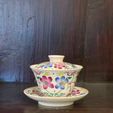 Flower and Vine Enamel Gaiwan and Teacups